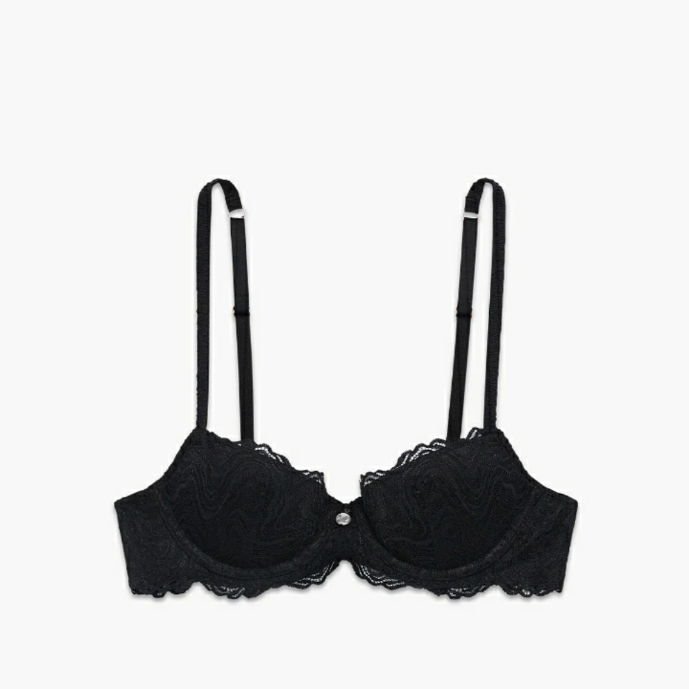 Savage X Fenty by Rihanna black lace ripple effect balconette bra 34B